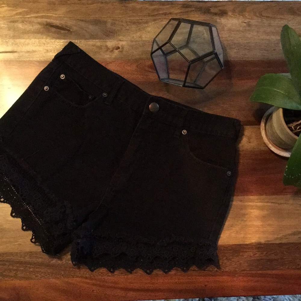 free people lace lined denim shorts
